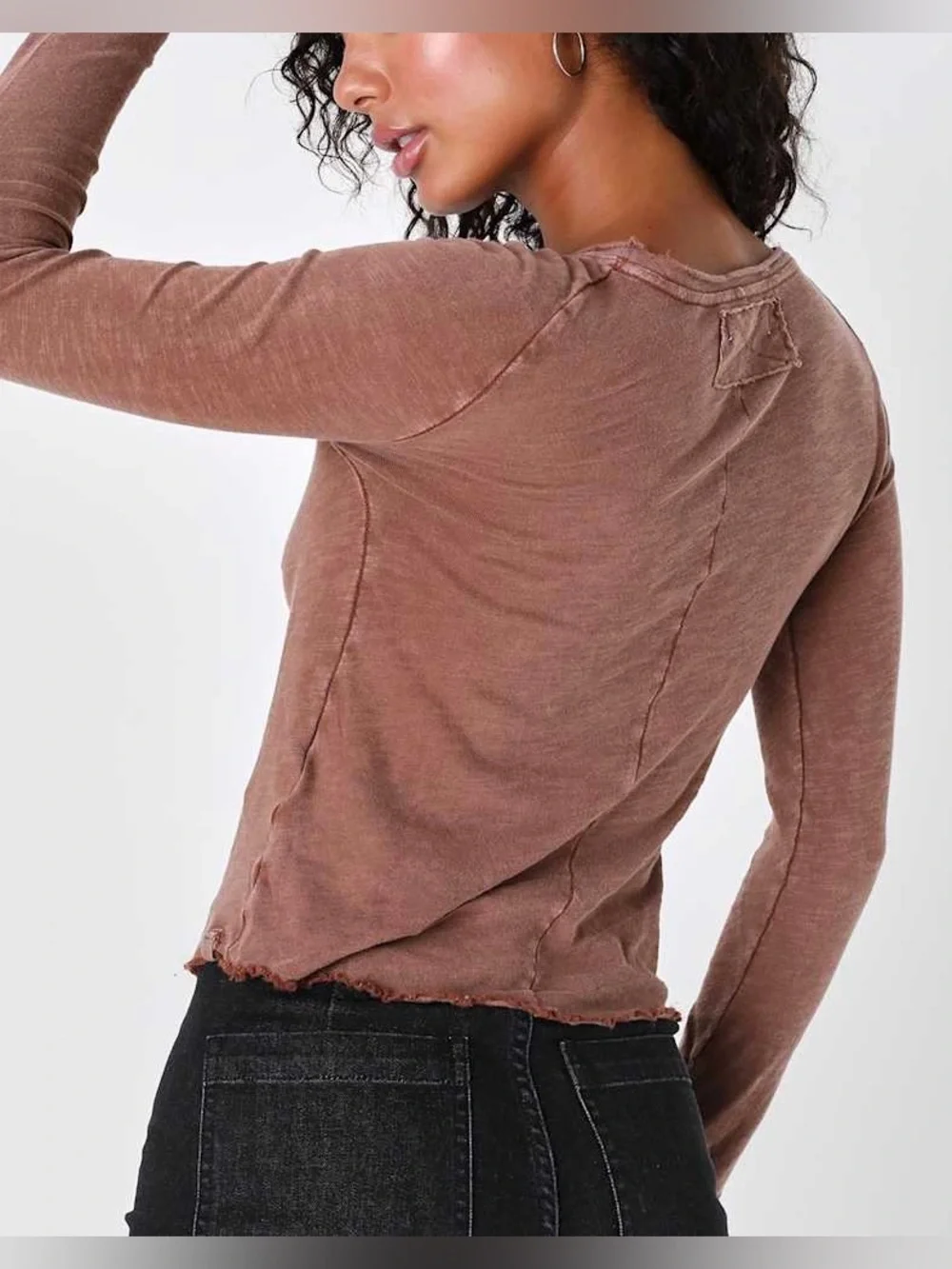 NWOT Free People We The Free Be My Baby Long-Sleeve Tee desert topaz brown- M, L